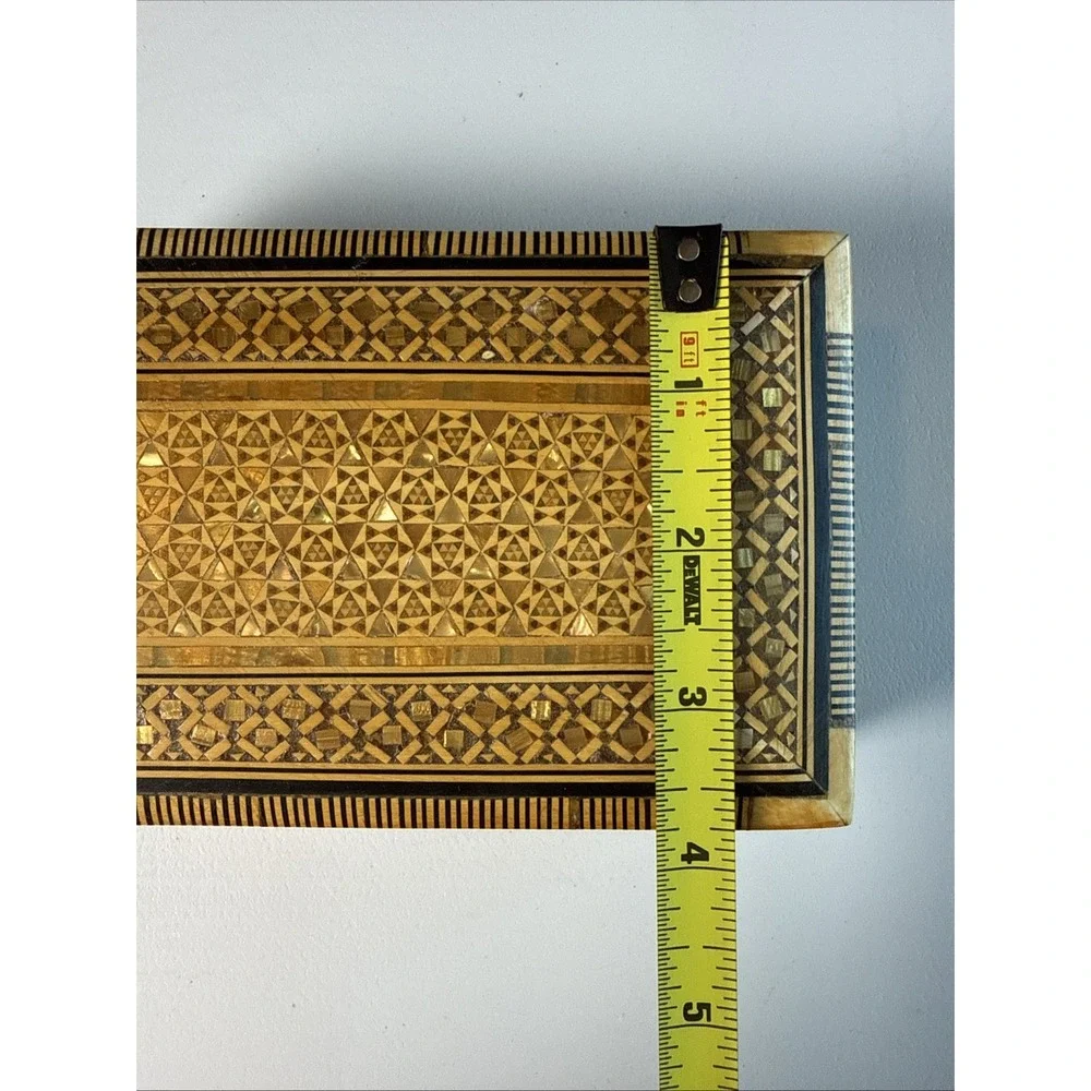 Vintage Ultra Micro Mosaic Mother Of Pearl Inlay Wooden Rectangle Box